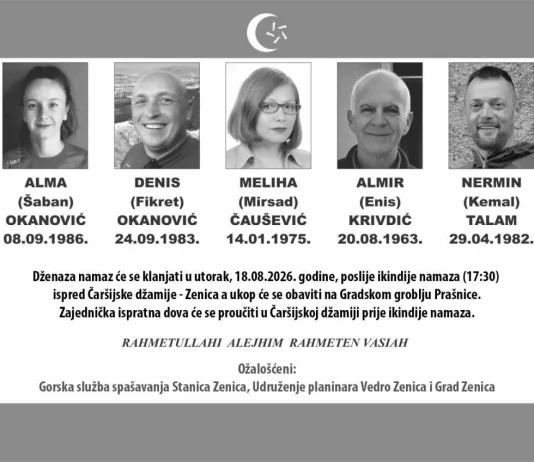 Dan žalosti u Zenici: Danas će biti ukopano pet tragično stradalih planinara